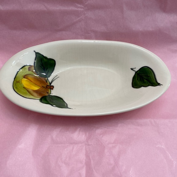 VTG HAND PAINTED TONI RAYMOND POTTERY SAUCE BOAT AND UNDER PLATE FRUIT MOTIF - Picture 4 of 10